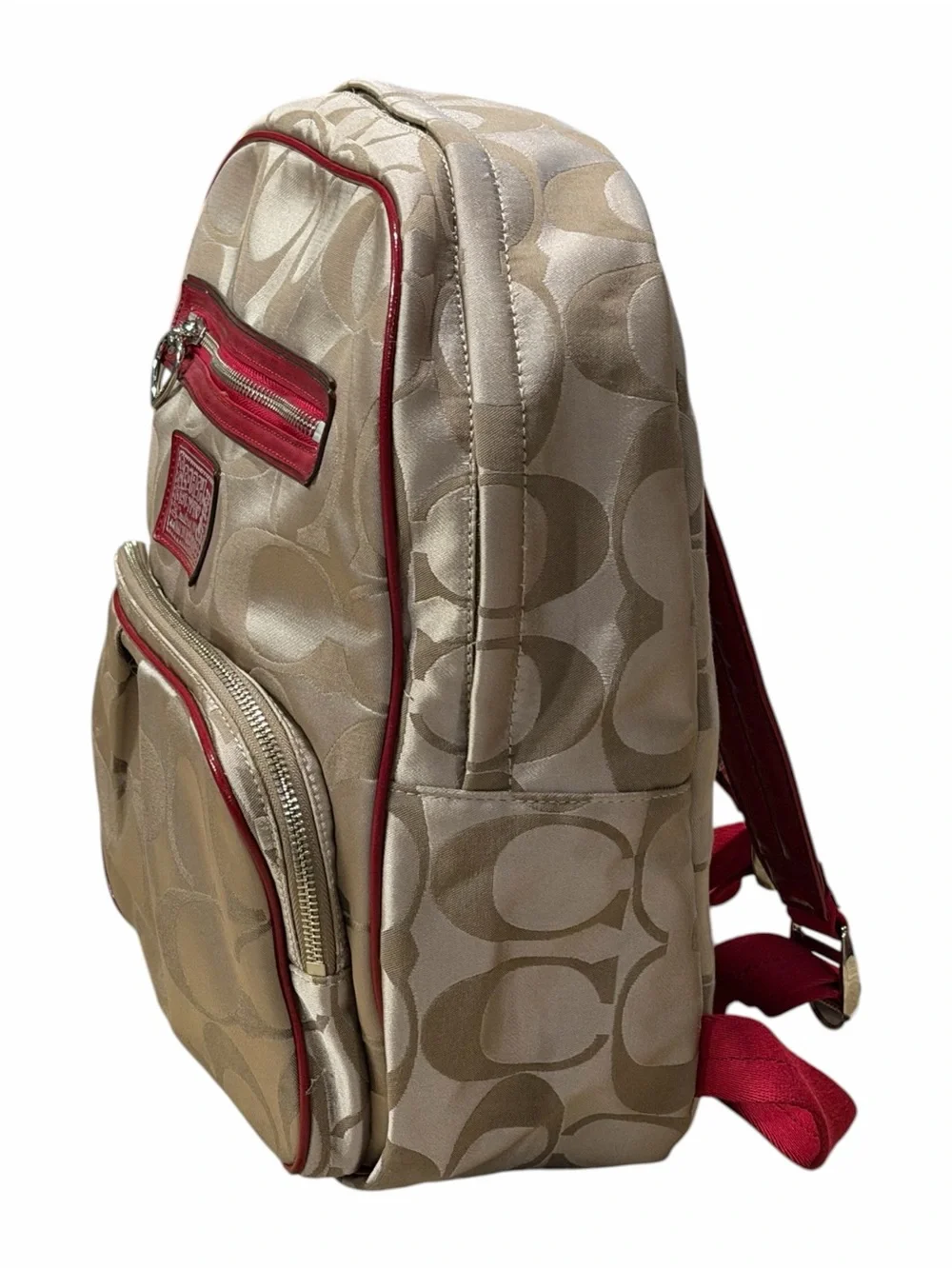 Coach F20046 Poppy Signature Canvas Backpack Red Patent